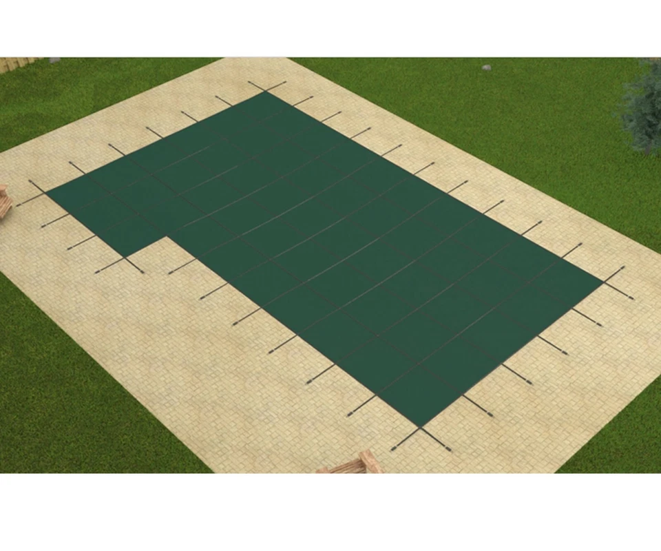 Cubierta de seguridad rectangular sólida verde Loop Loc 17'6" x 33'5" con panel de drenaje Foto 1 de 1