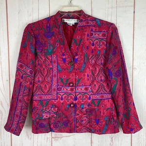 Vintage Anne Crimmins Umi Collections Size 10 100% Silk Pink Printed Blazer Flaw - Picture 1 of 7