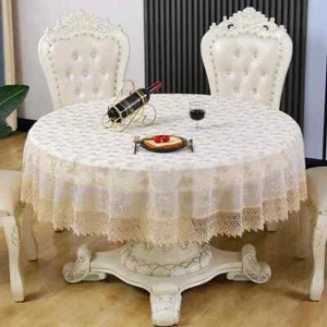 Linen Round Lace Tablecloth, Dining Table Cover, Coffee Table, Living Room Decor - Picture 1 of 25