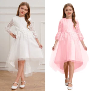 Children Girls Dance Wear Recital Dress Outfit Gown Tween Round Collar Prom - Picture 1 of 16