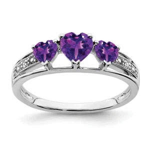 14K White Gold Purple Amethyst Diamond Heart Ring Gemstone Love Band February... - Picture 1 of 100