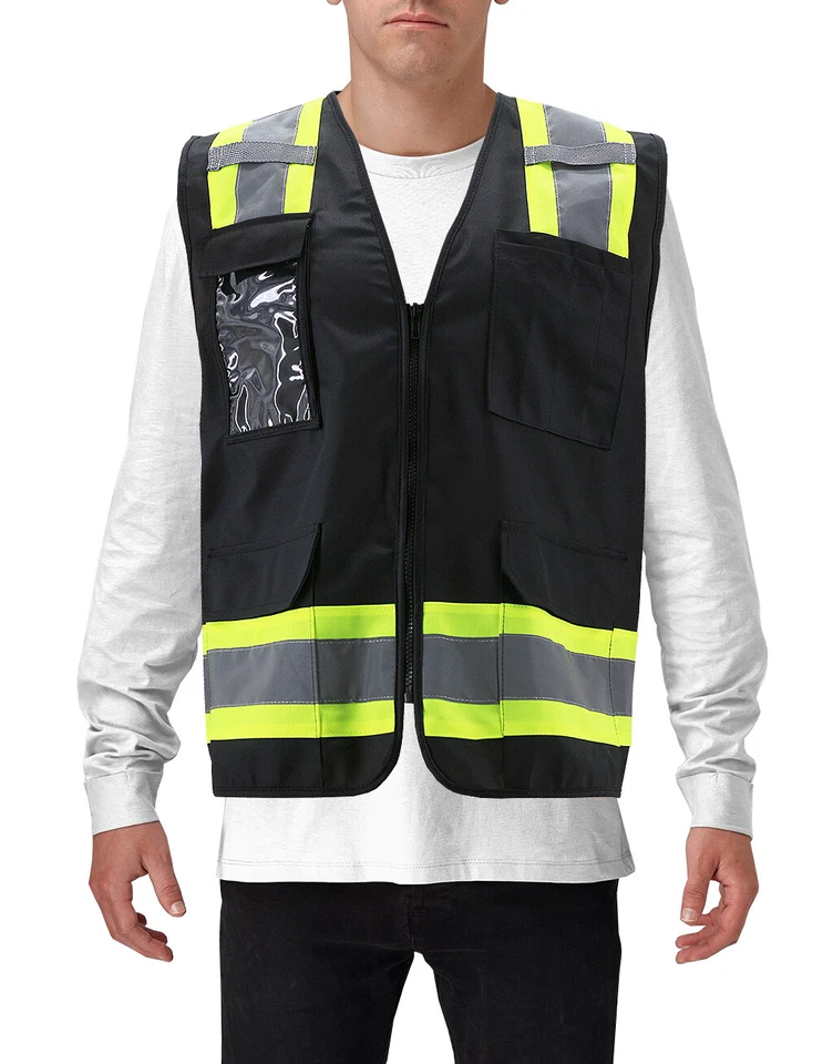 Men's Class 2 Type R Safety High Visibility Zipper Reflective Neon Work Vest - Image 1 of 1