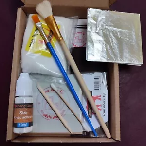 Silver Leaf Kit 925 Silver Colour Sheets Adhesive Brush Gilding Art Gold In Shop - Picture 1 of 3