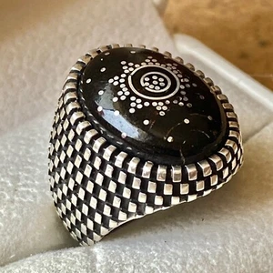 925 Sterling Silver Mens Ring Handmade with Polished Black يسر مكاوي حجازي - Picture 1 of 10