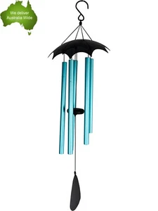 82cm Turquoise Umbrella Metal 5 Tube Wind Chime Natures Melody Hanging Mum Gift - Picture 1 of 2
