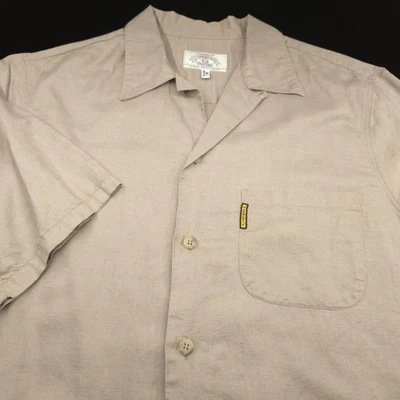 Armani Jeans Men LINEN CAMP SHIRT -M- Brown Short Sleeve Button Ramie Italy - Image 1 of 4