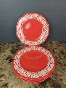 Set Of 4 The Pioneer Woman Betsy Dinner Plates Red & White Stoneware 10 1/4" - Picture 1 of 7