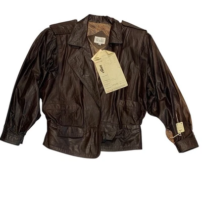 Chaqueta de Cuero Winlit Vintage Marrón Recortada Estilo Años 80 Genuina Hecha en Corea M Foto 1 de 4