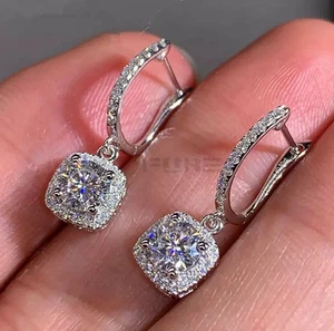 Pendientes con halo de circonitas cúbicas de plata de ley 925 colgantes joyas de plata Reino Unido - Imagen 1 de 6