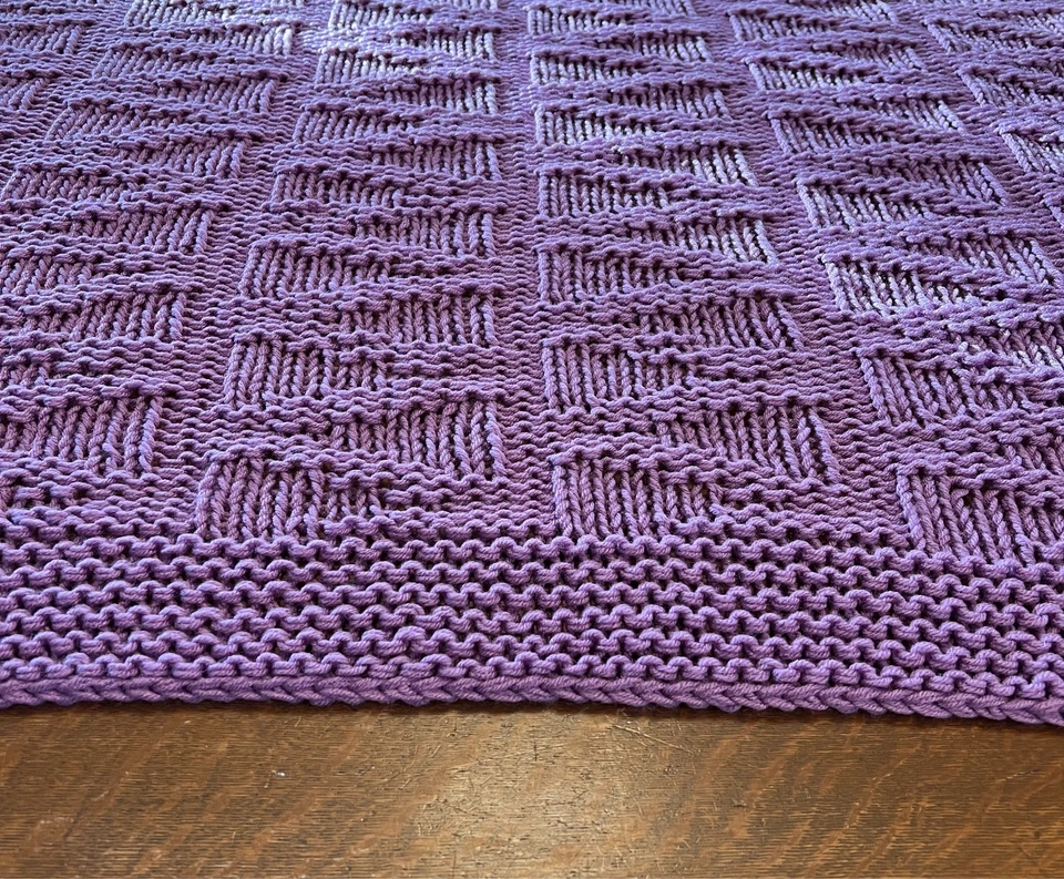 Handmade Knit Crochet Purple Lavender Afghan Throw Blanket 52" x 56" - Image 1 of 4