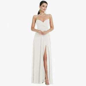 LOVELY Faux Wrap Maxi Dress Size 12 Ivory Lux Chiffon Side Slit Formal Prom NWT - Picture 1 of 11