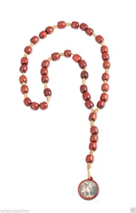 Saint St Michael ArcAngle Medal Pendant Chaplet Wood Beaded Cord Rope Rosary - Picture 1 of 1