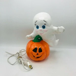 Vintage Pintado a Mano Cerámica Fantasma sobre Calabaza Cerámica Cerámica Luz Bisque - Imagen 1 de 12