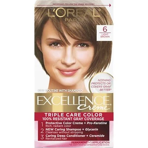 L'Oreal Paris Excellence Creme Permanent Triple Care Hair Color, 6 Light Brown - Picture 1 of 8