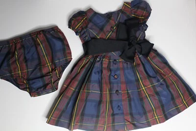 RALPH LAUREN Girls 2-piece Plaid Blue Dress Size 5 w/ bloomers & belt - Image 1 of 4