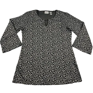 Chico's Women Tunic Top Sz 1 US 8 Black Animal Print Keyhole Neck 3/4 Sleeve EUC - Picture 1 of 12