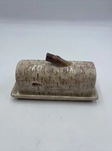 Boston International Birch Bark Ceramic Butter Dish Tree Kitsch Cabin Decor - Picture 1 of 7