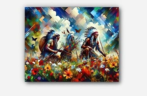 Choctaw American Indian farming art Colorful splashes of paint  #3 Reprint - Picture 1 of 3