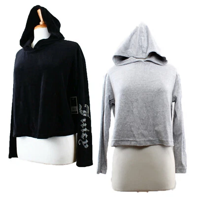 Juicy Couture Para Mujer Etiqueta Negra Terciopelo Gótico Lentejuelas Sudadera con Capucha Pullover Camisa Foto 1 de 4
