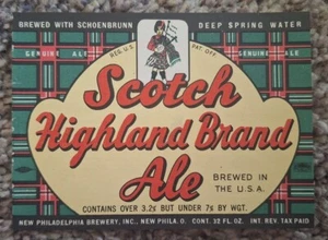 Scotch Highland Brand Ale label from the New Philadelphia Brewing Co 32oz label - Picture 1 of 1