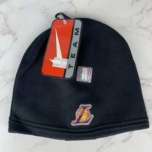 Deadstock Y2K Los Angeles LA Lakers NIKE Beanie Hat Cap Black Reversible VTG NOS - Picture 1 of 6