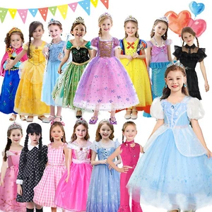 Girls Elsa Anna Cinderella Rapunzel Belle Princess Dress Party Halloween Costume - Picture 1 of 152