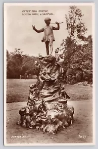 Peter Pan Statue Sefton Park Liverpool England RPPC 1938 Postkarte - Bild 1 von 2
