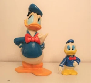 WALT DISNEY DONALD DUCK PIGGY BANK BY ILLCO TOY RUBBER PLASTIC VINTAGE LOT of 2 - Picture 1 of 8