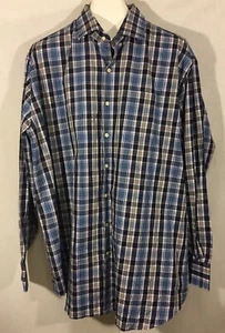 Peter Millar Button Front Shirt Navy Blue Checks Orange Stripes XXL Long Sleeve - Bild 1 von 12