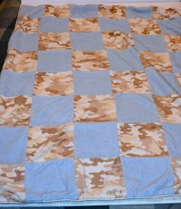 COCALO Baby Blanket Blue & Tan Camo Patchwork solid on backside. 30X36 - Picture 1 of 5