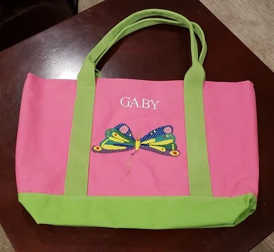 Bolso de Mano Pottery Barn Niños Rosa Eric Carle Mariposa Lona Nombre "Gaby" Nuevo Foto 1 de 4