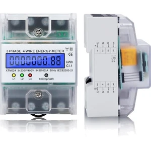 Stromzähler 3 Phasen Digitaler Drehstromzähler Hutschiene mit LCD Anzeige - Bild 1 von 2