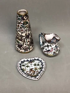 Lot of 3 Portugal Hand Painted Ceramics, Bud Vase, Pitcher & Heart Shaped Plate - Picture 1 of 12
