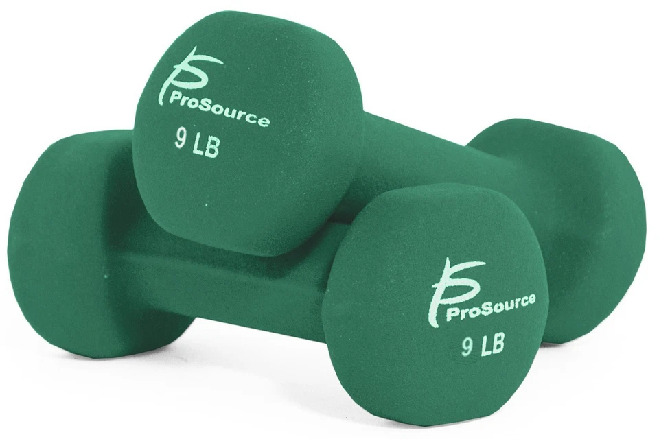 ProSource Set of 2 Neoprene Dumbbell Coated 1 Lb-12 LB Green - 9 Pound