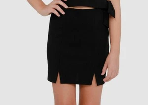 $49 Sally Miller Kids Girl's Solid Black Double Front Slit Mini Skirt Size XL - Picture 1 of 2