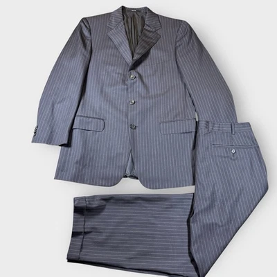 Ermenegildo Zegna Suit Men’s 50R Black Pinstripe Wool 2-Piece Blazer Pants Italy - Image 1 of 4