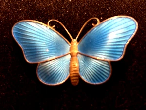 RARE IVAR T. HOLTH ESTATE STERLING SILVER & BLUE ENAMEL BUTTERFLY PIN - Picture 1 of 2