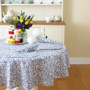 William Morris Willow Bough Blue 147cm Round Cotton Floral Tablecloth UK Made - Picture 1 of 6