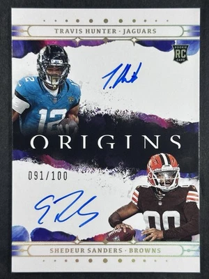2025 Panini Origins Shedeur Sanders Travis Hunter Dual Rookie Auto /100 - Image 1 of 4
