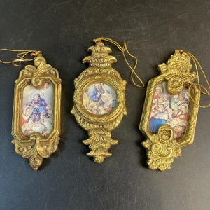 Verzierter Mini Gold Bilderrahmen Krippe Mutter Maria Jesus Weihnachtsschmuck Set - Bild 1 von 7