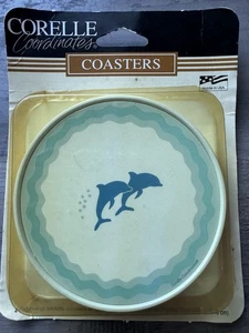 Corelle Coordinates Ocean Dance Deco Plastic 4” Dolphin Coasters SET OF 4 NOS - Picture 1 of 6