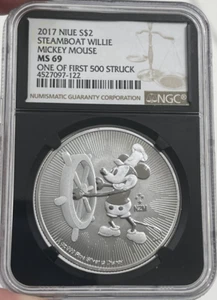 2017 NIUE $2 Steamboat Willie "Mickey Mouse" NGC MS69, One of First 500 Struck! - Picture 1 of 4