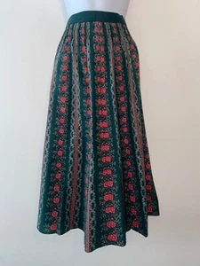 Vintage Skirt Size 12 Forest Green Pink Striped Floral Midi Landhaus Hippy Tyrol - Picture 1 of 13