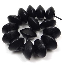 22x12mm Black Jet Wood Abacus Rondelle Wheel Beads (15pc)