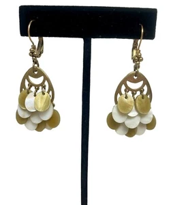 Liz Claiborne Boho Ohrringe Muschel baumeln durchbohrt Hebelverschluss Draht goldfarben Vintage - Bild 1 von 14