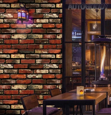 3ft x 15ft 3D Rustic Brick Stone Wallpaper Vinyl Film Sticker Red 36" x 180" - Image 1 of 4