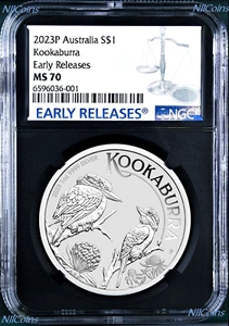 2023 Australia Silver Kookaburra NGC MS70 $1 1oz Coin ER Black Core Label - Picture 1 of 2