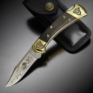 Buck 112 Yellowhorse Custom with Leath sheath BUFFALO engraved JAPAN Unused - Picture 1 of 7