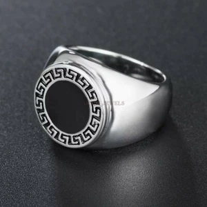 Natural Black Onyx Gemstone with 14K White Gold Plated Silver Ring for Men #1165 - Picture 1 of 13