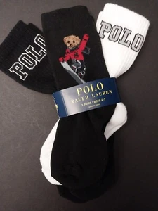 Boys 4-7 Ralph Lauren POLO SKI SNOWBOARD BEAR Crew Socks Size Shoe 10-13 ,3 Pair - Picture 1 of 4